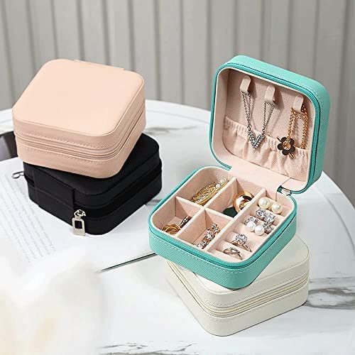Travel Jewellery Box, Mini Portable Storage Case with Compartments, Pink Leather Organiser for Rings, Earrings, Necklaces
