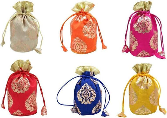 Potli Bags for Women for Shagun, Dry Fruits Pouch .Multi Coloured -Pack of 6